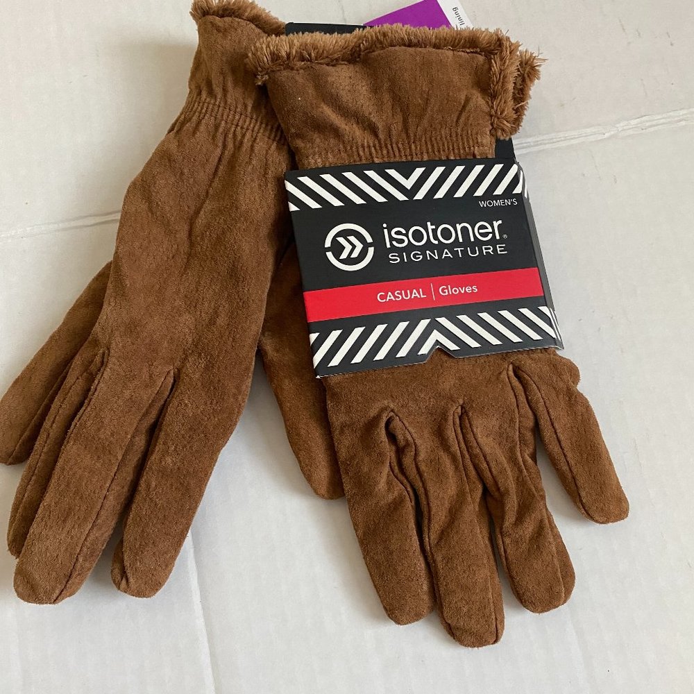 NWT Isotoner Brown Genuine Leather Gloves